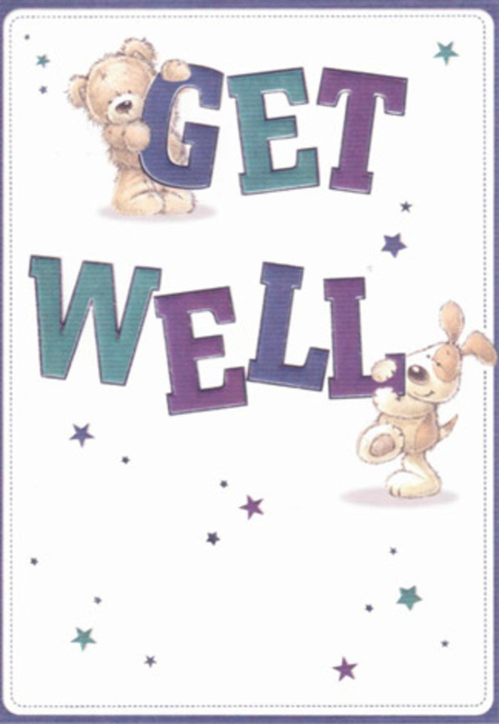 Beautifully illustrated with a friendly bear and an affectionate puppy, this get well card celebrates gentle encouragement and cheery optimism, reminiscent of a spring day wandering through Oxted's Station Road market. Stars, like tiny bouquets flung skyward, dance across the scene, adding layers of whimsy to the card's atmosphere and sending silent hopes for healing. The text-big, confident, and rendered in lively purples and aquas-anchors the design; these colours bring to mind the vibrant hues of fresh delphiniums and hydrangeas often seen in Oxted shopfronts. Soft fur and velvety ears are rendered with such texture you can almost feel their comfort, just as a thoughtfully crafted bouquet brings tactile warmth to a hospital bedside or a home on like Beatrice Road. As a local florist, I see in this card's design the delicate balance of encouragement and care: every detail purposefully rendered to gently lift cloudy spirits. Sending this card with a bright arrangement would be a heartfelt gesture, radiating the solace and reassurance we all cherish in times of recovery.